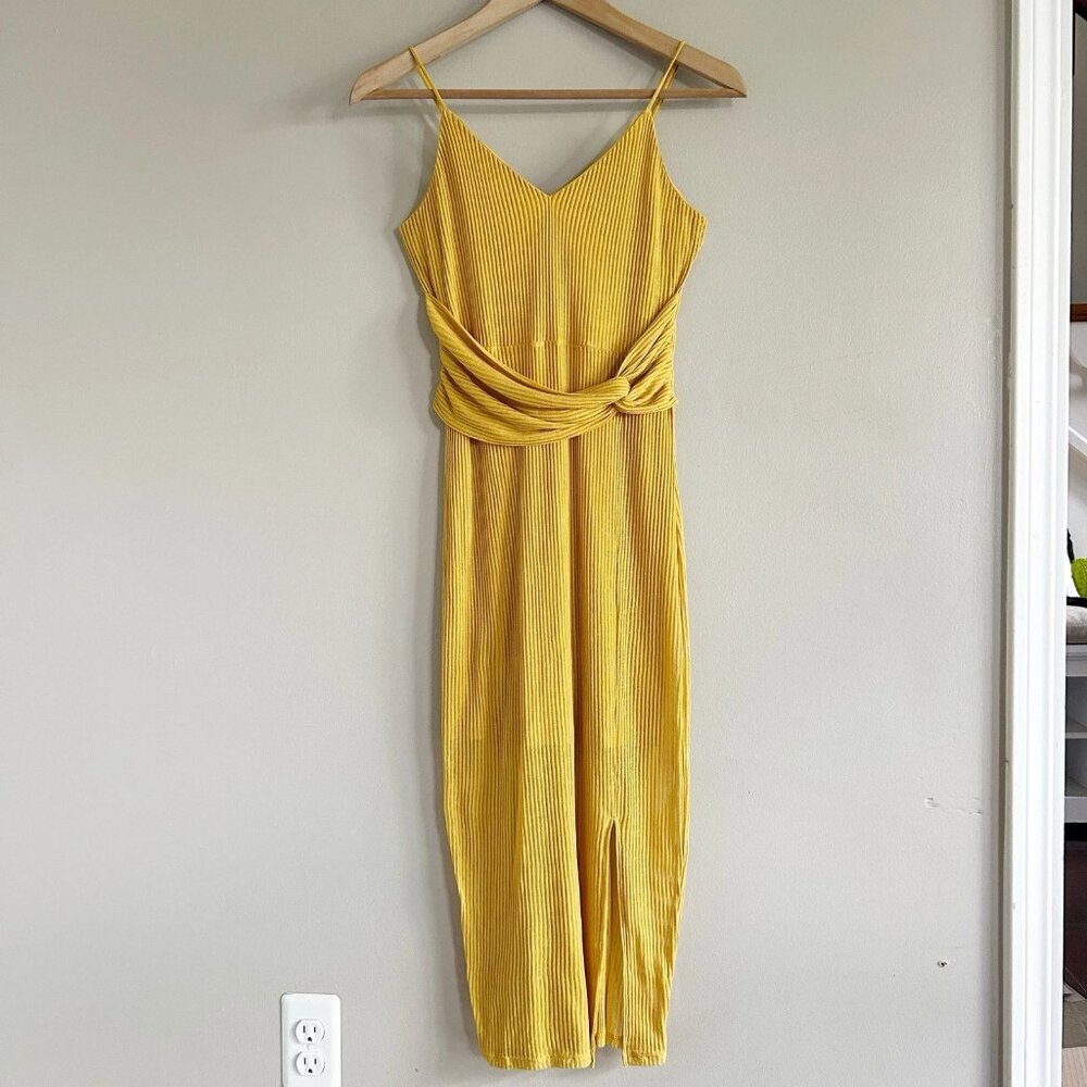 Yellow ribbed bodycon midi dress small